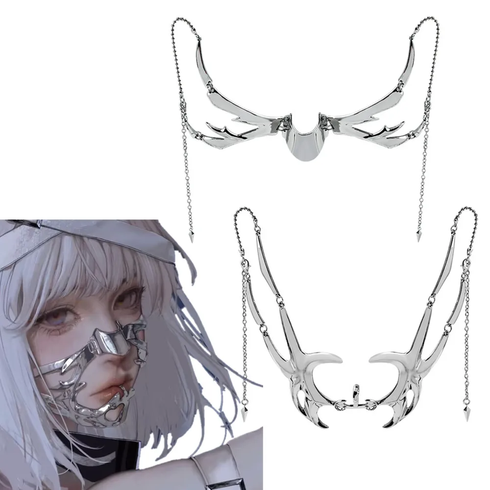 Future Technology Machinery CyberPunk Cosplay Unisex Gothic Punk Metal Stereoscopic Face Nose Ornament Mask Jewelry Props