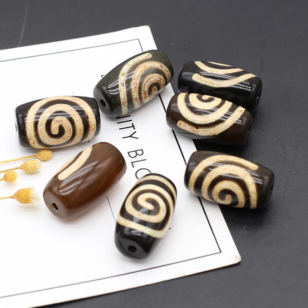 

Natural Black Agates Tibet Dzi Bead Fine Divination Stone Big Hole Bead for Women Making DIY Jewerly Necklace Earrings 15x25mm