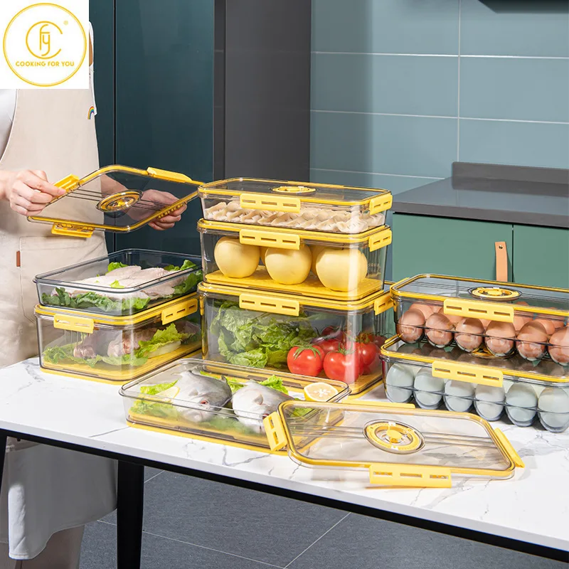 

Plastic Food Storage Container with Lid Egg Dumplings Vegetable Fruit Crisper Box with Time Mark Home Kitchen Storage Containers