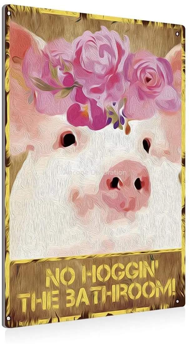 

Retro Bathroom Metal Tin Sign Wall Decor Vintage Bathroom Quote Flower Pig Animal Tin Sign for Toilet Restroom Home Decor Gifts