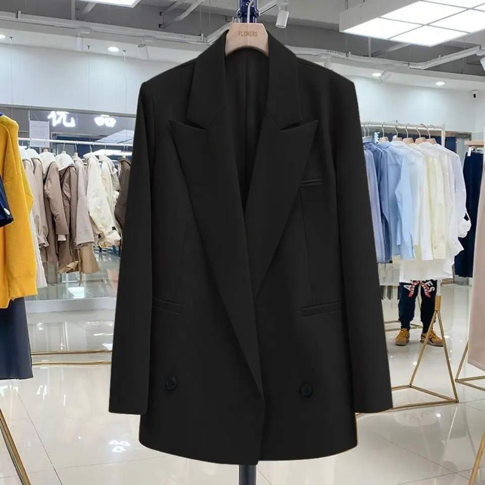 Korean Fashion 2023 New Black Blazer Women Long Sleeve Jacket Office Ladies Suit Autumn Winter Coat Loose Casual Blazer