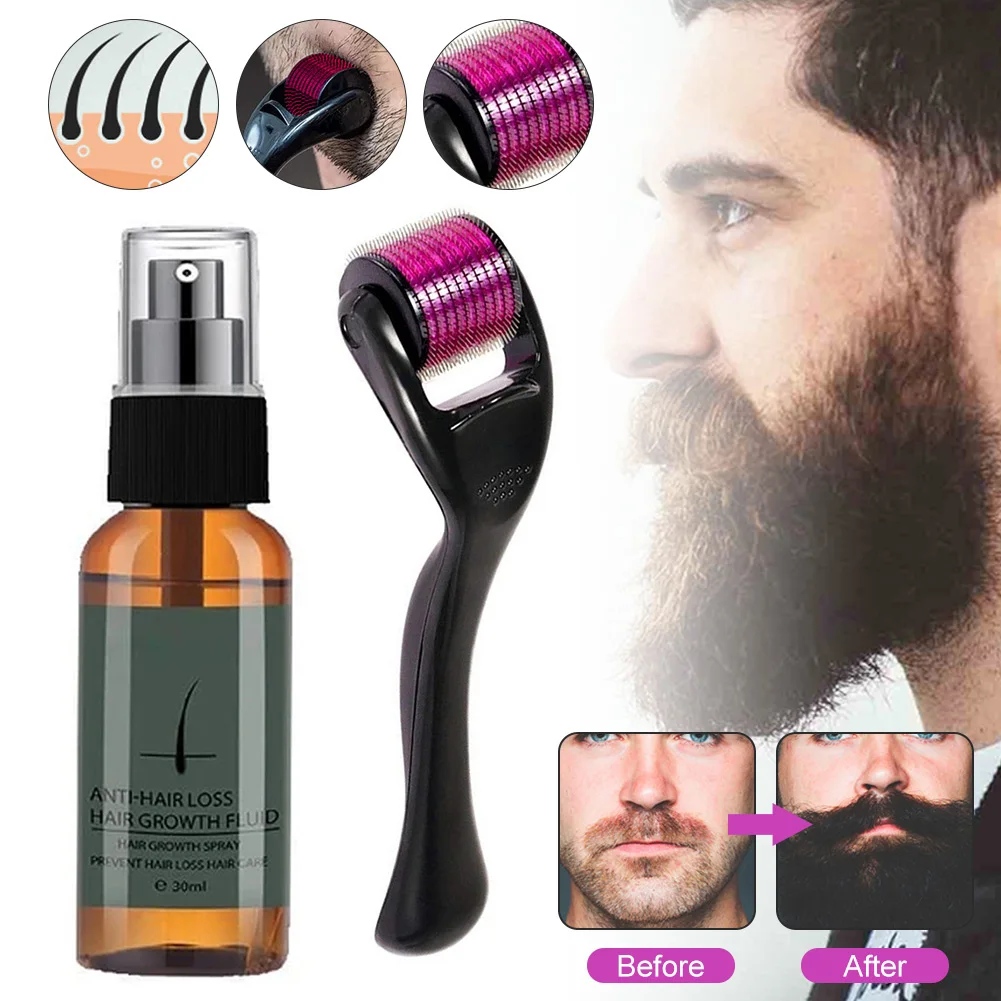 

1pcs Men Naturally Beard Oil Spray set harmless Beard Growth Roller Set Beard Growth Kit Growth Essence Nourishing Enhancer