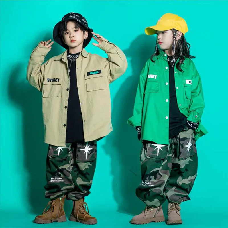 Детская одежда для показов в стиле хип-хоп рубашка шнура куртка камуфляжные