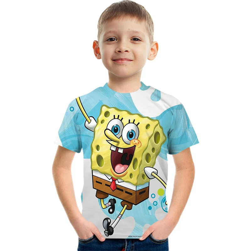 

Лидер продаж, новые забавные детские футболки Piesstars и SpongeBobs с 3D принтом, прямые футболки для мальчиков и девочек, повседневные спортивные фу...