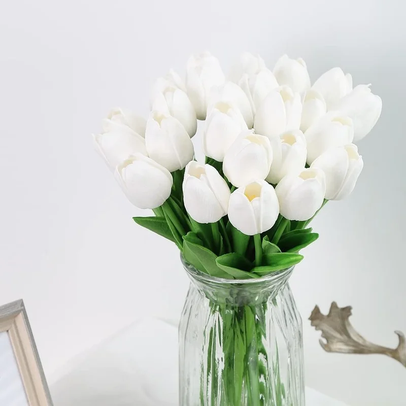 

10PCS Artificial Tulips Flowers Real Touch Tulips for Decoration Cream Fake Tulips Floral Arrangements Faux Tulips Decor