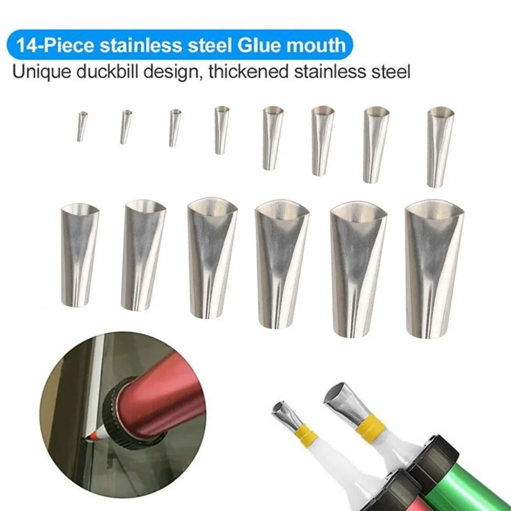 

14pcs Stainless Steel Nozzle 5-35mm Tile Caulk Nozzle Construction Bathroom Floor Perfect Caulking Nozzle Applicator Sealant