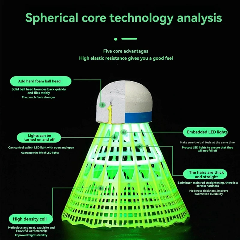 4 шт. светящиеся шарики для бадминтона светодиодные вспененные пластиковые