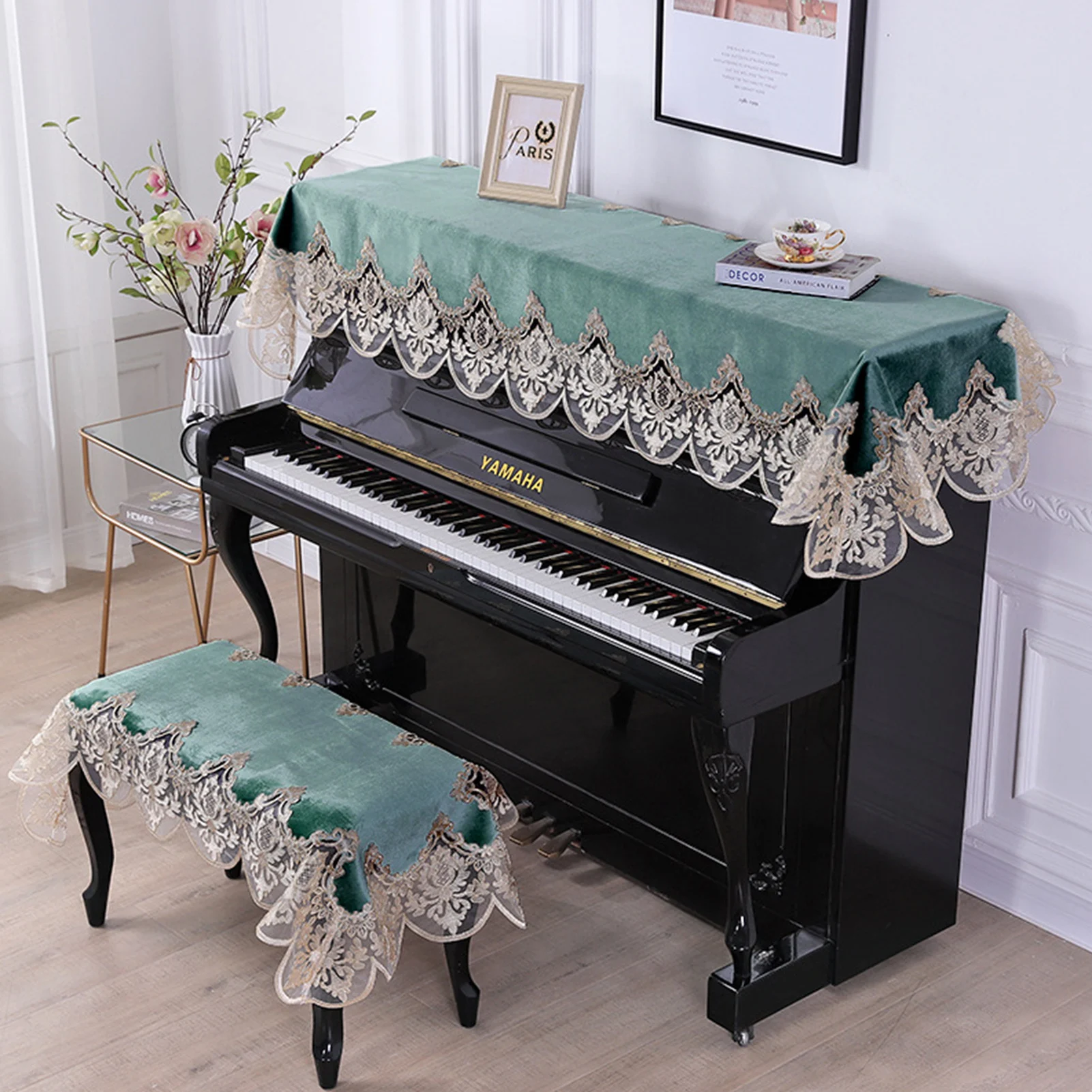 

Upright Piano Cover Protective Piano Top Cover Decorative Dust-Proof Lace Fabric Washable Piano Cover For Home Piano