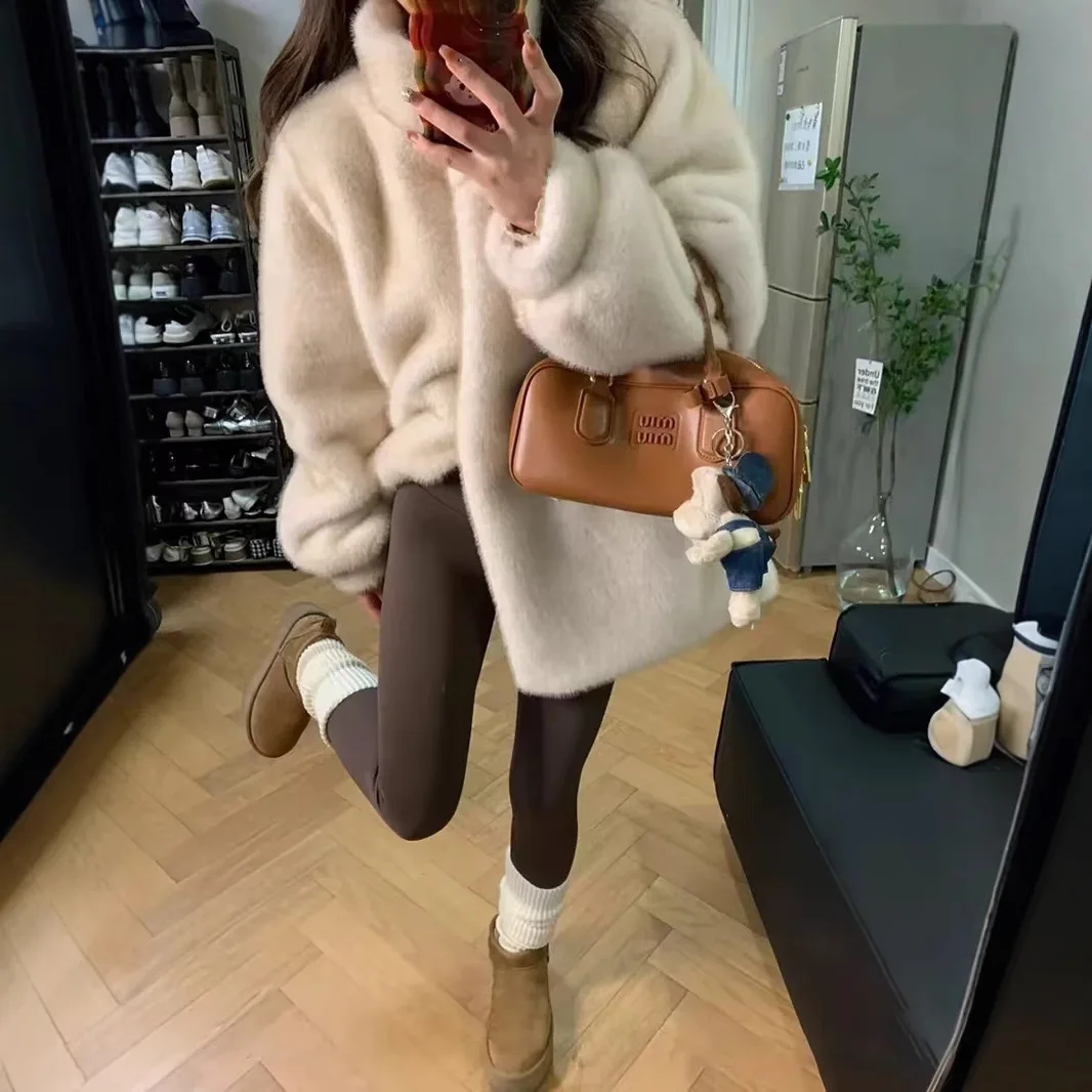 Шуба женская новинка зимы 2024 искусственный мех норки свободная толстая шуба