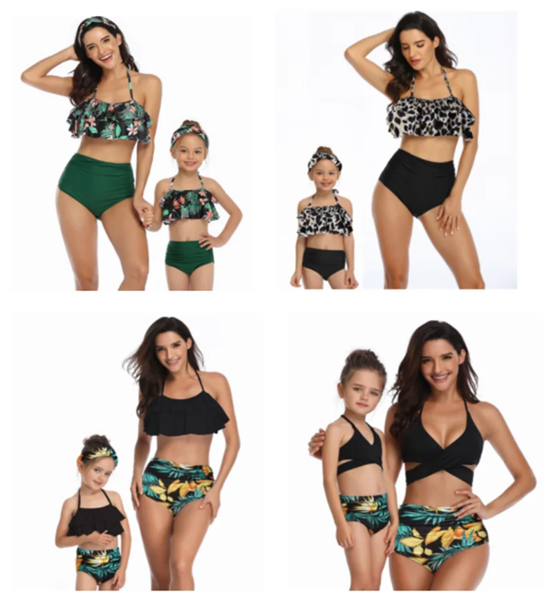 Family Matching Swimsuit 2022 new fashion Lady Bikini Girls Swimsuit With Shorts Children Bathing Suit 2PCS