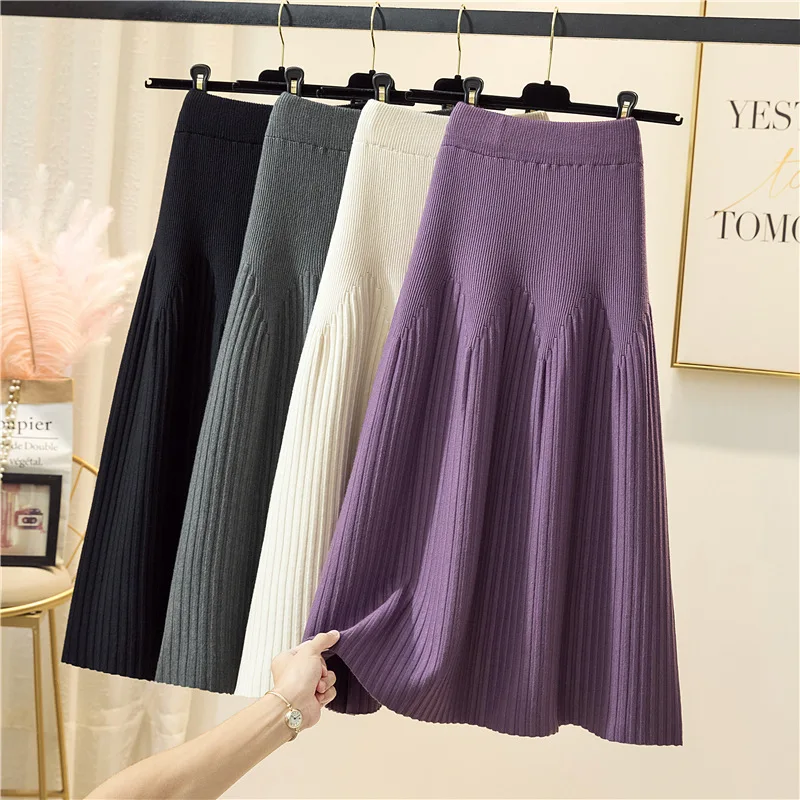 

Mid length autumn and winter clothes A word versatile knitting skirt Children's new season pleated skirt looks thin