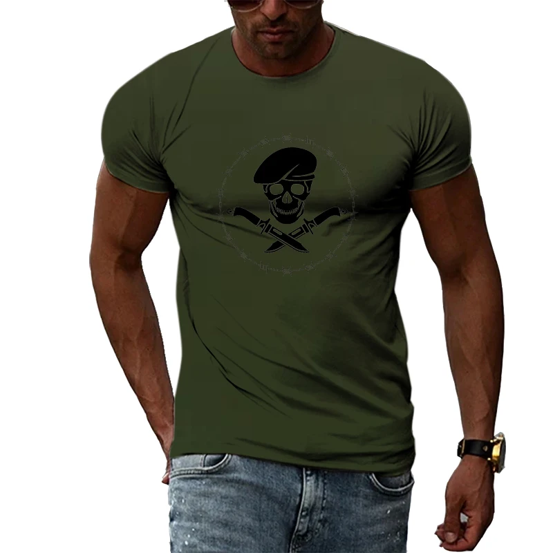 

Fashion Original Camouflage Skull Badge Graphic 3d Digital Men Print T Shirts Summer Trend Casual Personality Style O-neck Tops