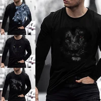 men t shirt 3d print temperament comfy animal pattern crew neck pullover t shirt for travel
