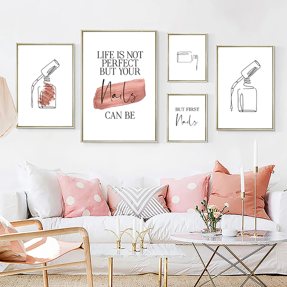 

Beauty Line Art Nail Quote Posters And Prints Picture Makeup Wall Canvas Painting For Girl Room Modern Home Decor Scandinavian