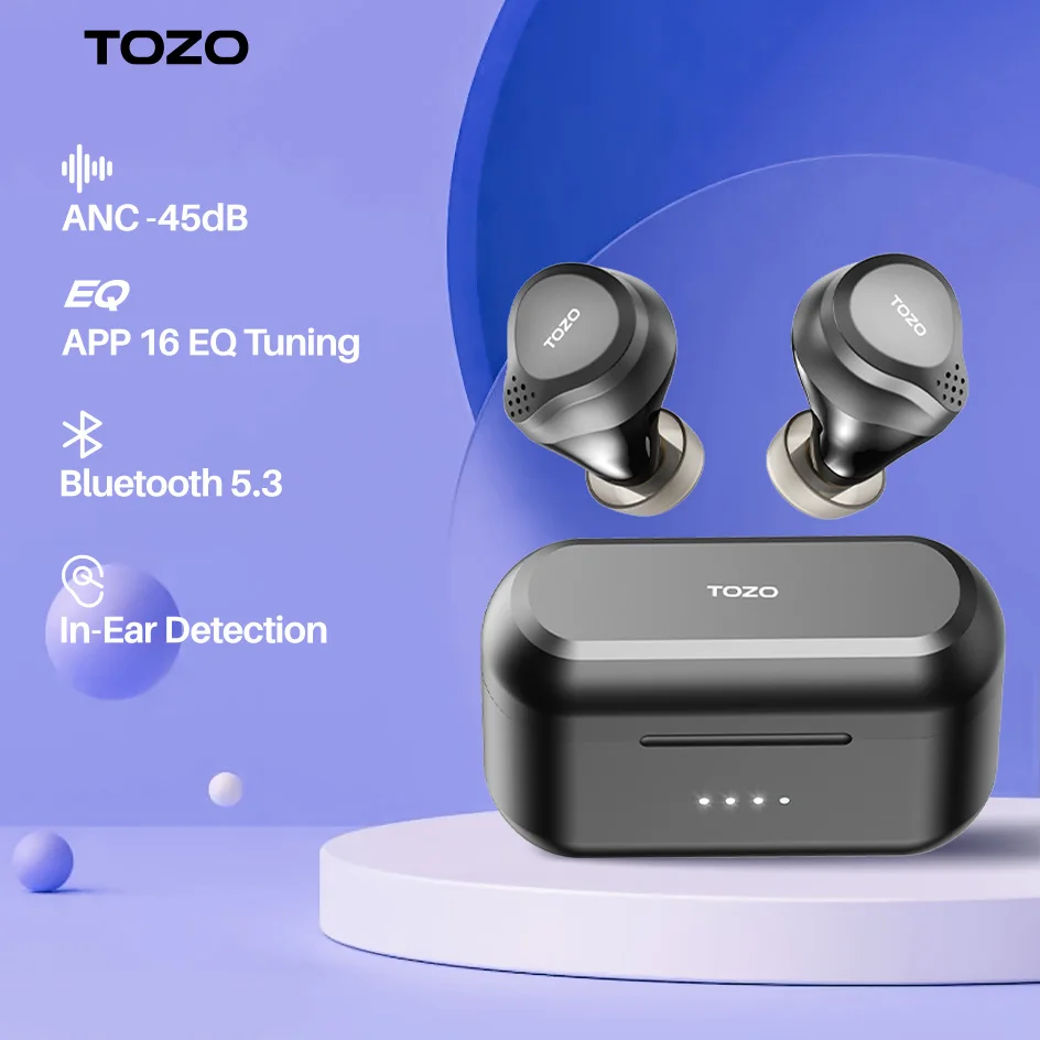 TOZO NC7 Wireless Earbuds With Active Noise Cancelling , Bluetooth Earphones With Immersive Sound ,in-Ear Detection Headphones