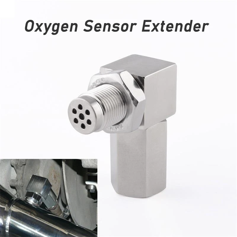 Universal O2 Oxygen Sensor Extender 90 Degree 02 Bung Extension Catalytic Converter O2 Oxygen Sensor Spacer CEL Check Engine Lig