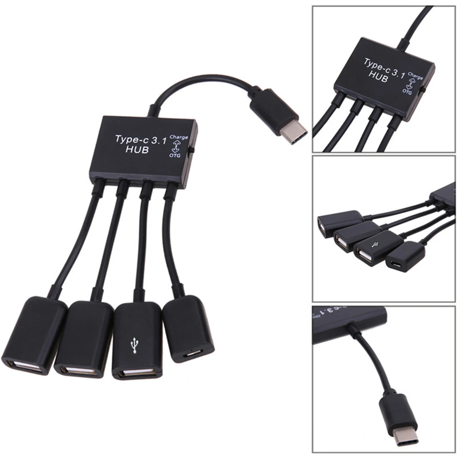 

Besegad 4 in 1 Multi-Function USB C Type-C OTG Hub Cable Adapter Connector for Smartphones Tablets U Disk Mouse Keyboard Gamepad