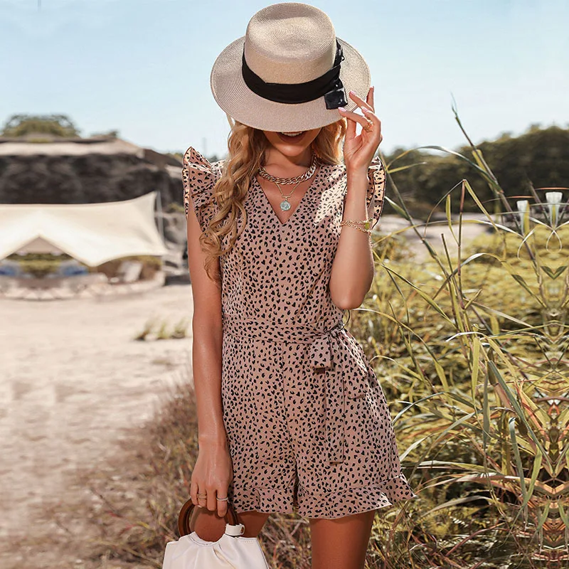 

Summer 2022 New European and American Shorts Slim Fit Leopard Fashion Jumpsuit