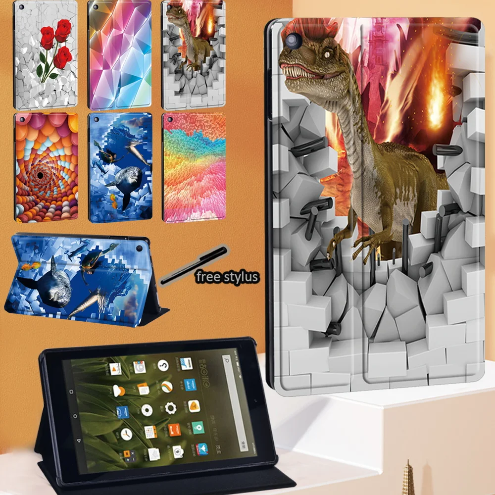 

Leather Tablet Stand Flip Cover Case for Fire7(5/7/9th) HD8 / HD10/HD 8 /Puls (10th Gen 2020) + Pen