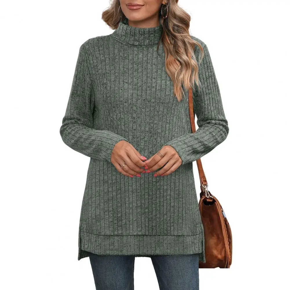 

Pullover Sweater Stylish Women's Turtleneck Knitted Sweater Long Sleeve Side Split Pullover for Autumn/winter Fashion for Office