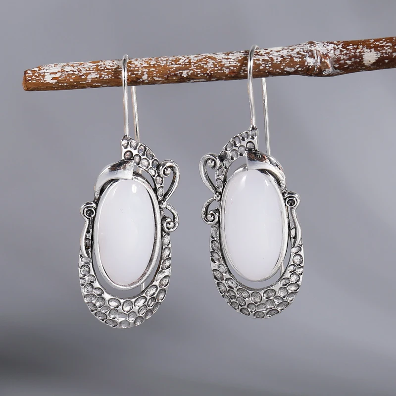 

Изысканные овальные серьги-Крючки с лунным камнем, Простые Модные Металлические Серьги серебряного цвета для помолвки, свадьбы, висячие серьги для женщин