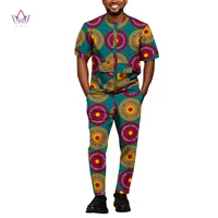 african clothes for men 2 piece sets short sleeve o neck shirt with pocket and slim pants dashiki mens suits print wyn1456