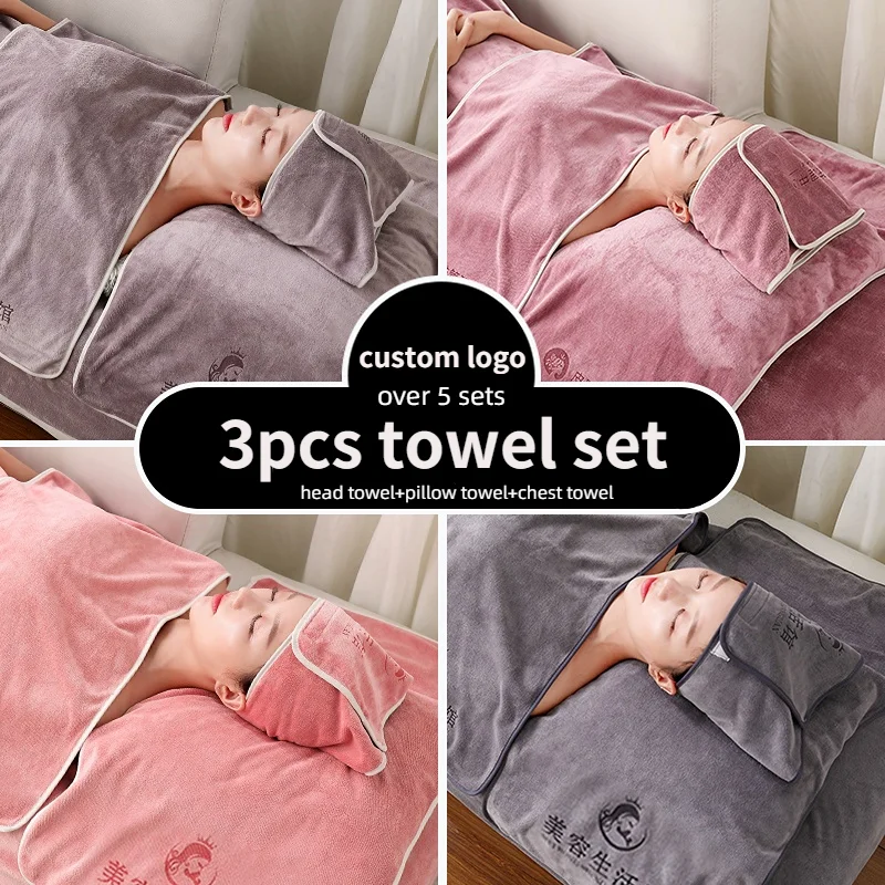 Set, Turban+ Chest Towel + Pillow Cover, Salon Bed Bath Hair Towels Sets