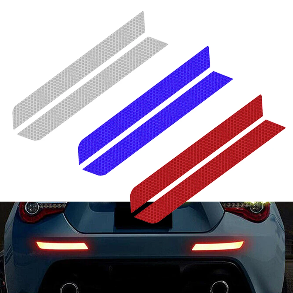 

2pcs Car Bumper Night Safety Reflector Stickers Decal Safety Accessorie Universal Car Reflective Warning Strip Stickers Tape