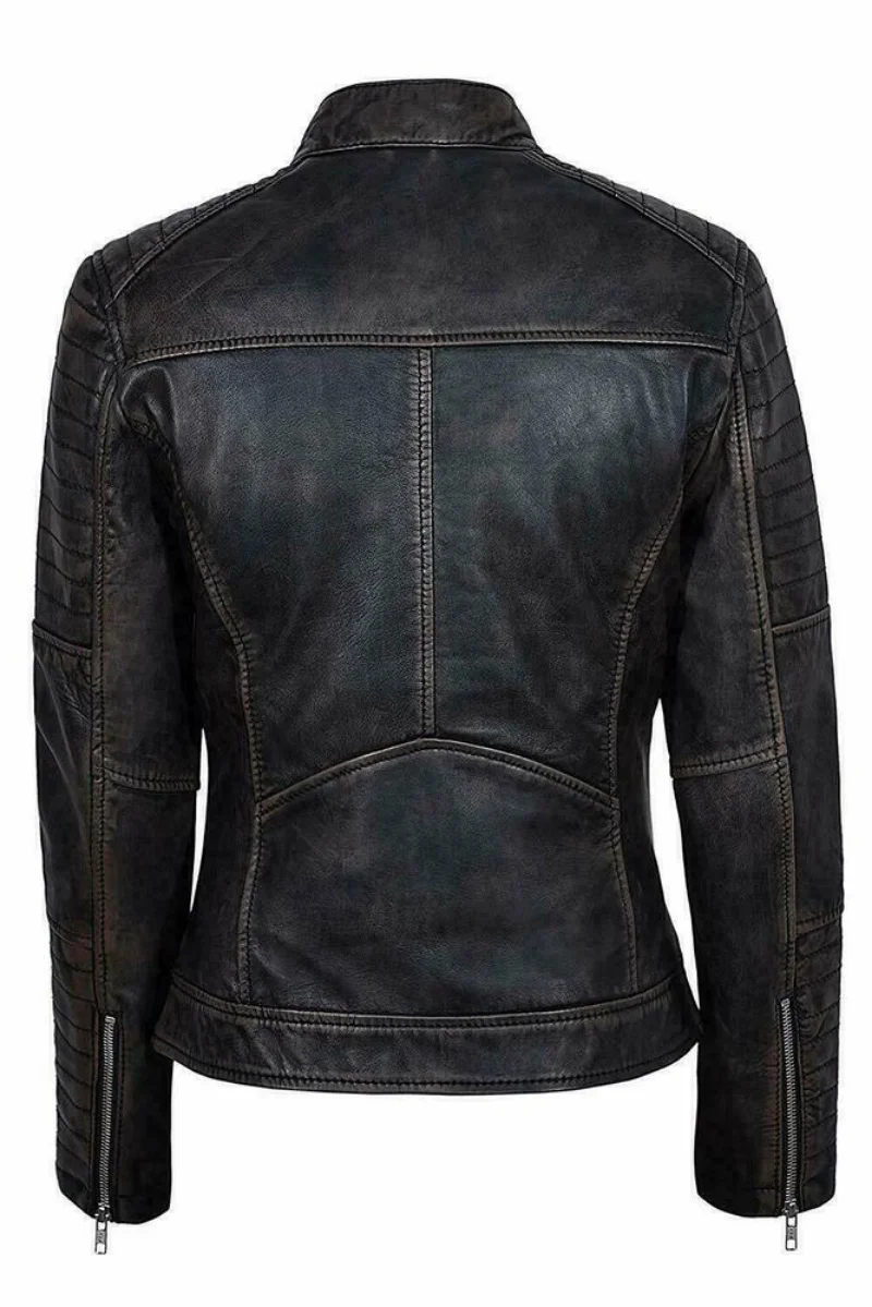 Women Genuine Lambskin Leather Jacket Black Slim Fit Biker Motorcycle Jacket Genuine Leather Coat