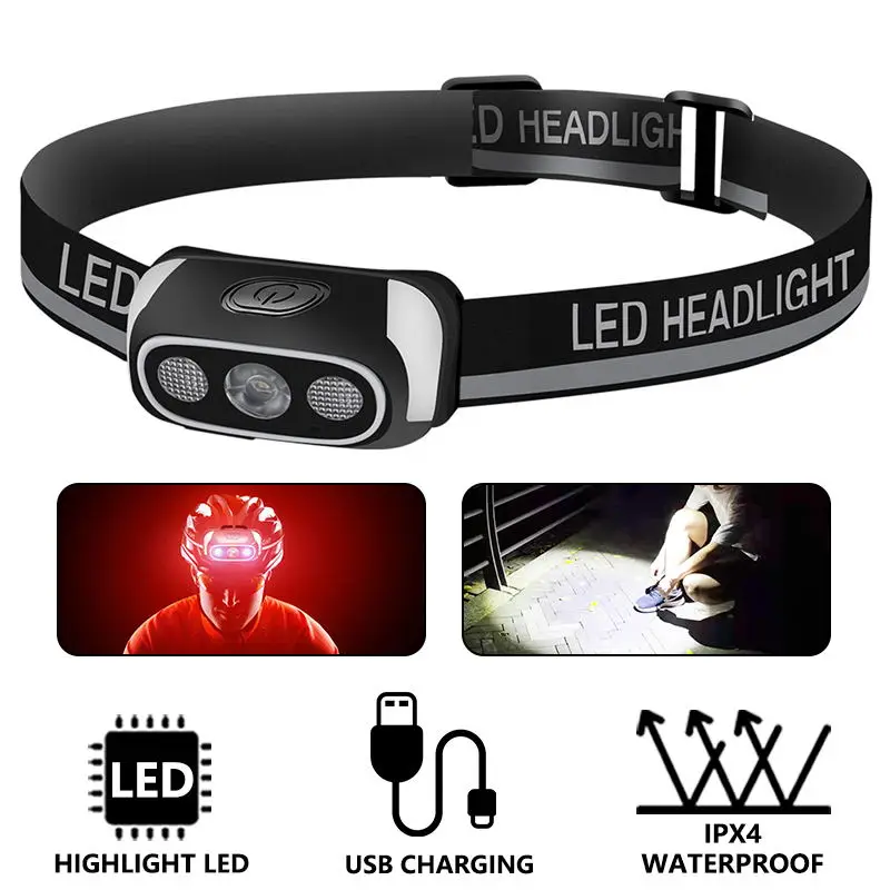 

Фонарь налобный светодиодный Аккумуляторный с зарядкой от USB Предупреждение водонепроницаемый