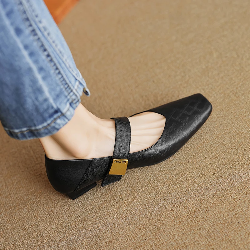 Женские туфли-лодочки из натуральной кожи с квадратным носком 22-2024 см