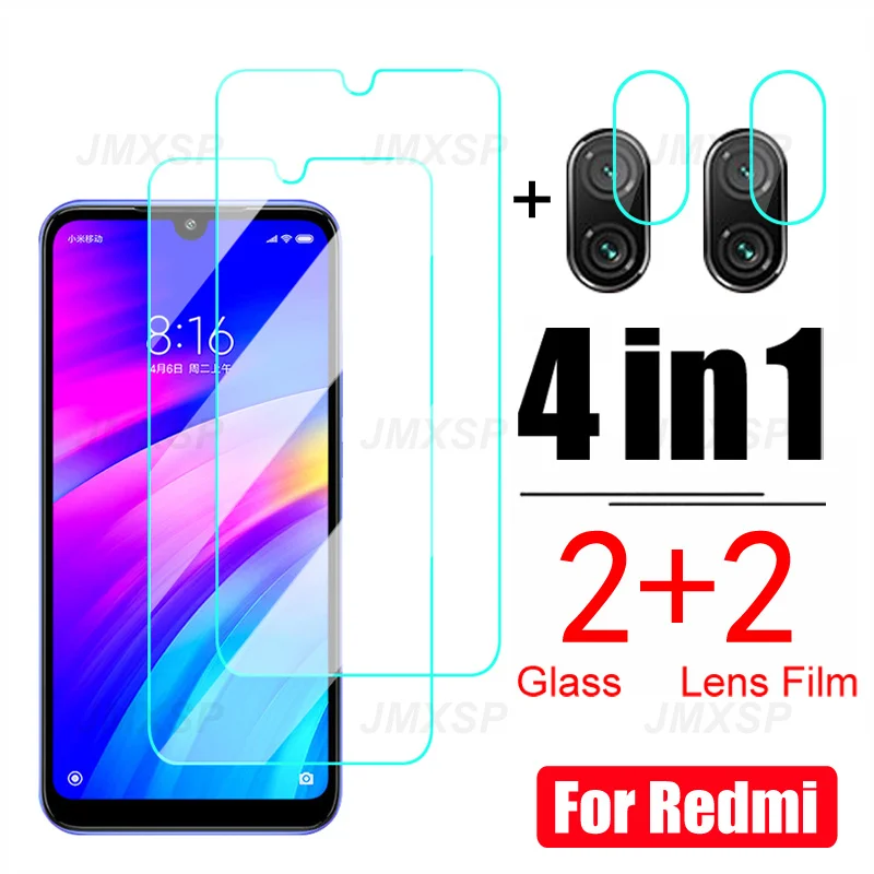 

4 в 1 закаленное стекло для Xiaomi Redmi 8 7 6 8A 7A 6A K30 Pro Защитное стекло для Redmi Note 8 7 6 Pro 8T Защитная пленка для объектива