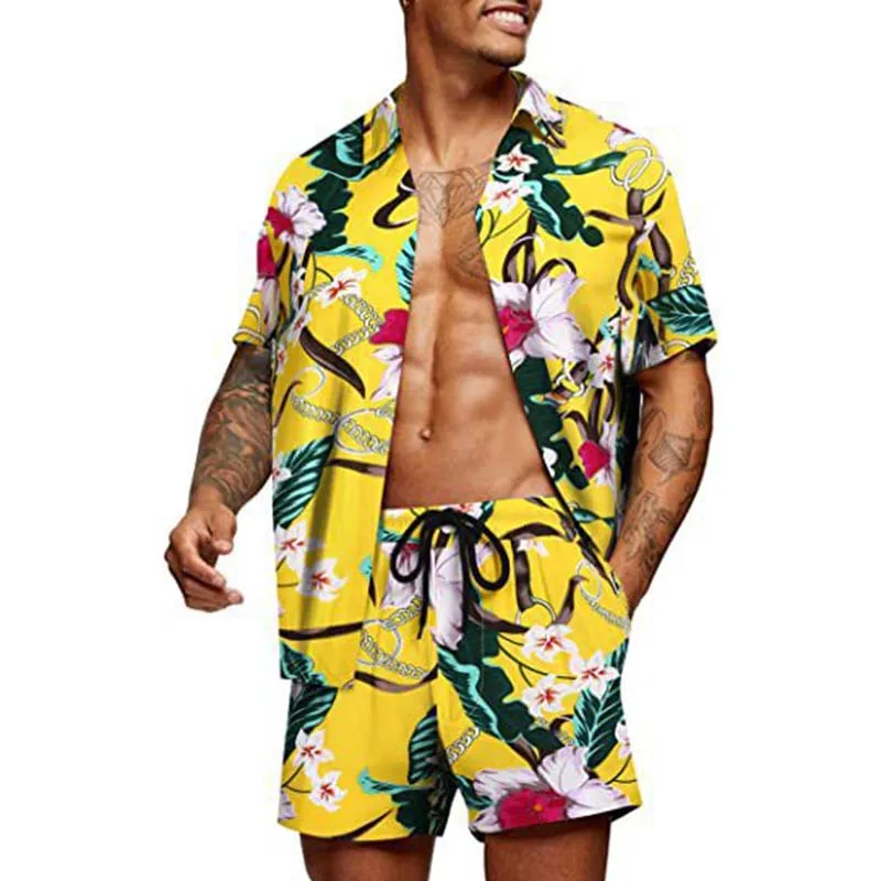 

Summer Mens Suit 2 Pieces S-5XL Fashion Digital Printing Short Sleeve Shirt Beach Shorts Streetwear Men Hawaiian Sets