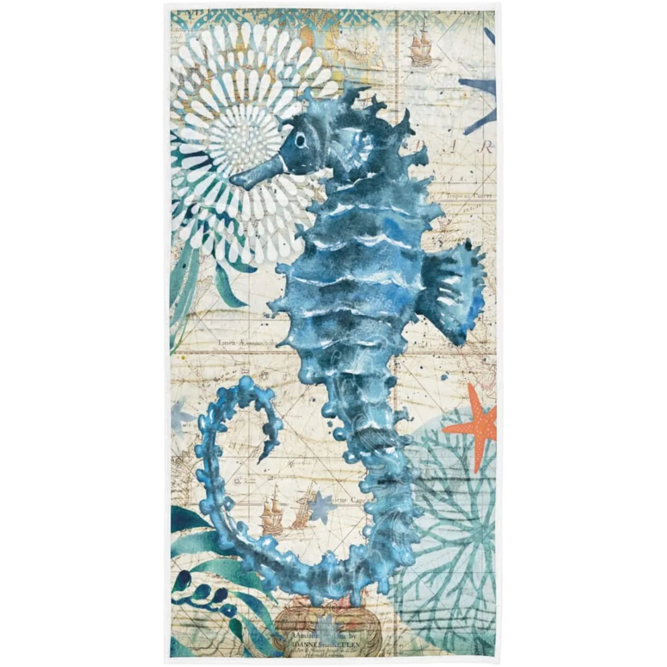 

Vintage Traditional Art Painting Of Seahorse Quick Drying Towel