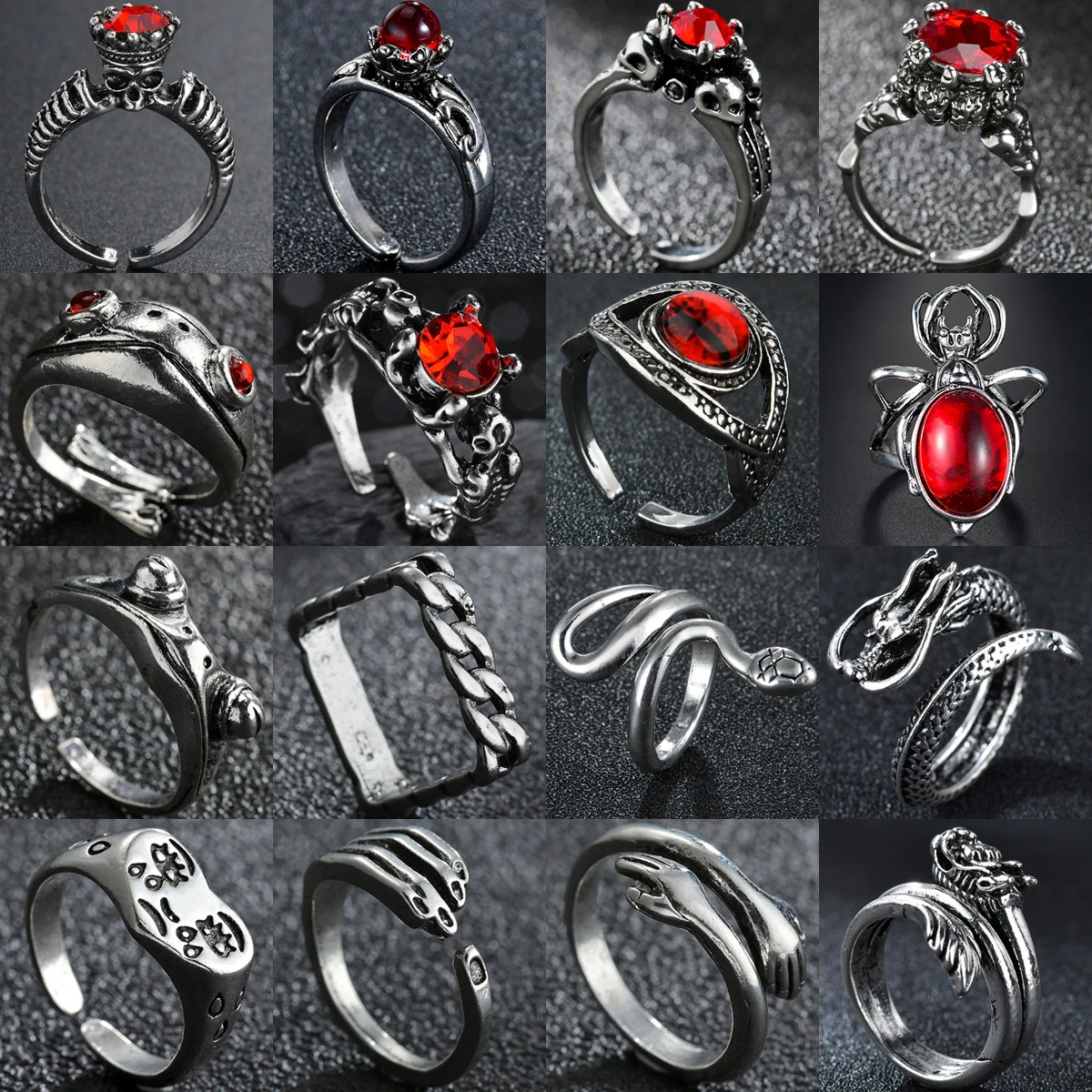 

Fashion Cute Frog Ring/Crying Face Tears Ring/Vintage Snake Dragon Rings/Joint Skull Ring Open Cartoon Creative Finger Rings