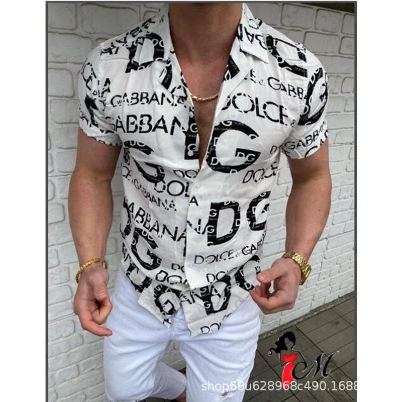 

Мужская винтажная рубашка с коротким рукавом, с буквенным принтом