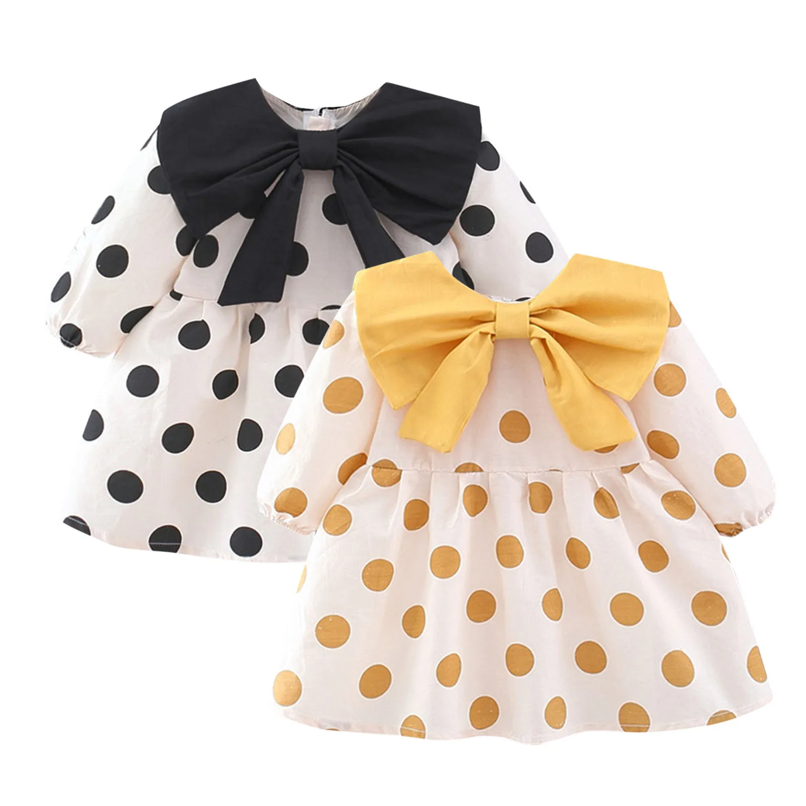 

Детское платье в горошек, с оборками и длинным рукавом