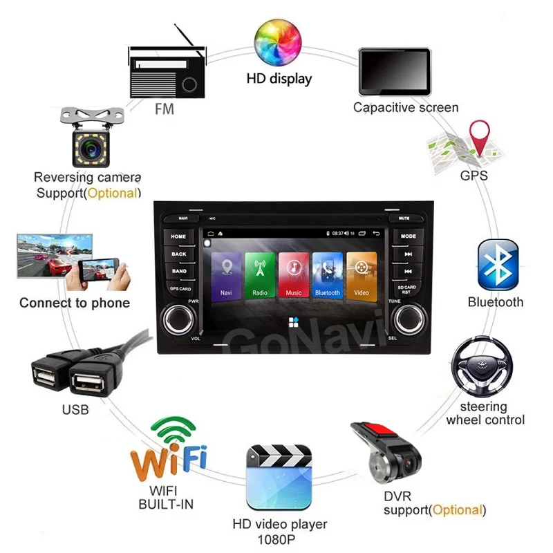 Автомобильный радиоприемник GoNavi Android 11 для Audi A4 аудио DVD интеллектуальный