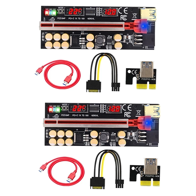 

Новейшая карта расширения VER016 PCI-E 1X до 16X USB3.0 GPU с 10 конденсаторами, дисплеем температуры и напряжения для майнера BTC