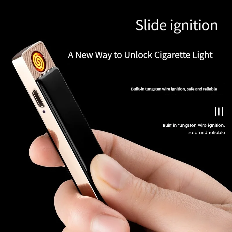 

Mini Square Electric Tungsten Plasma USB Lighter Metal Windproof Pull-down Ignition Creative Portable Coil Cigarette Lighters