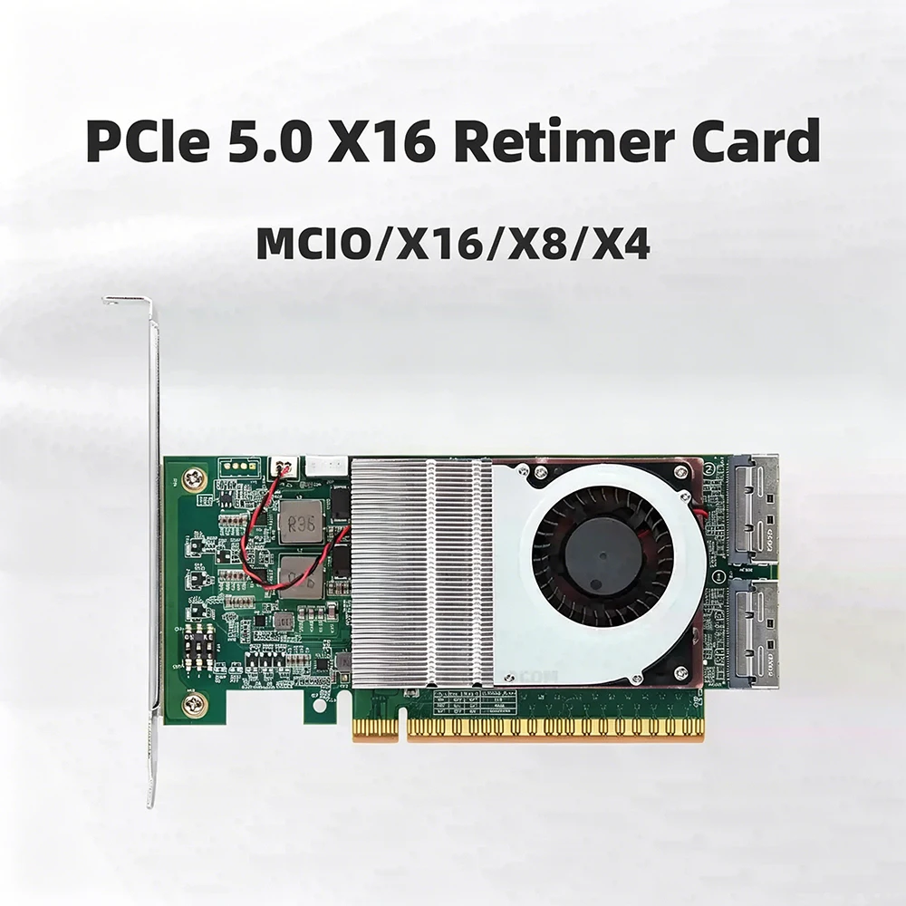 Фото Карта ретаймера PCIe 5.0 MCIO X16/X8 для графических процессоров, сетевых устройств, SSD, адаптера жесткого диска U.2, задней панели 4.0 PCIe 5.0 X16 2x MCIO-8i №2