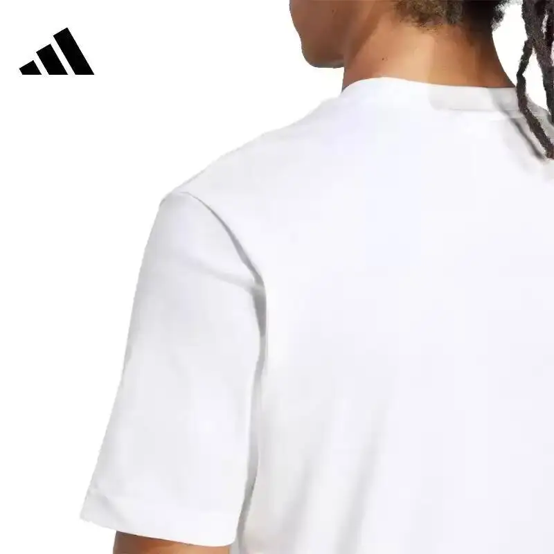 Фото Новая мужская летняя спортивная одежда Adidas с короткими рукавами, повседневная спортивная одежда для бега, белая футболка из чистого хлопка с круглым вырезом JF1092 №4