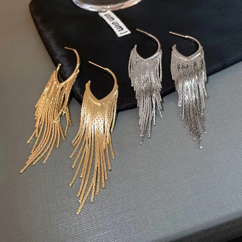 

European and American Women's Earrings Metal Retro Exaggerated Long Tassels Fashion Geometric Jewelry Wholesale