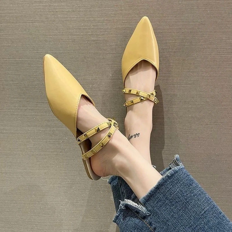 

Summer Women's Shoes New Fashion 2022 New Muller Slippers Sexy Rivet Slippers Low-heeled Comfortable Dress Shoes Women's Sandals