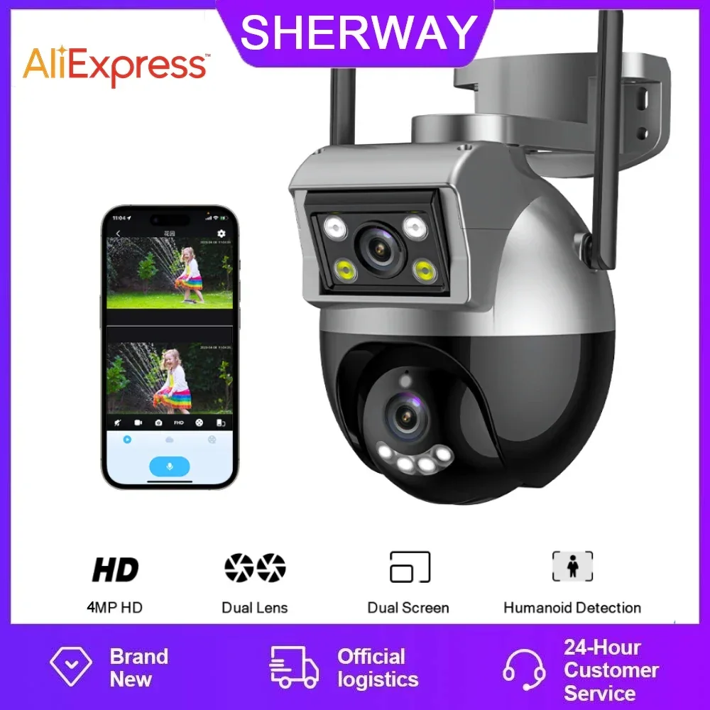 

SHERWAY S6 IPTV 4MP HD dual lens PTZ Wifi outdoor 10x zoom night vision CCTV security surveillance camera automatic tracking