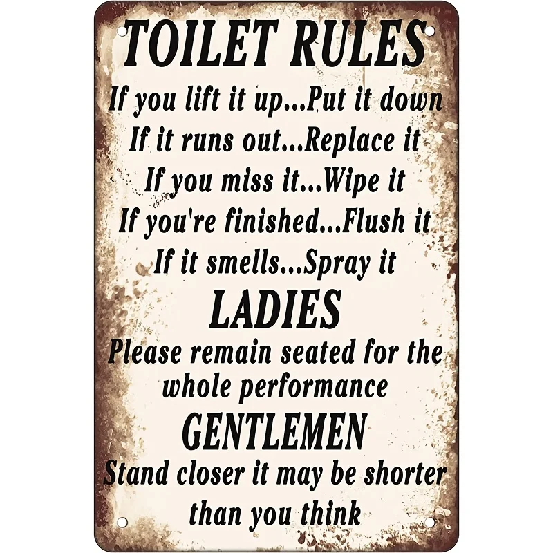 

Restroom Warning Retro Metal Tin Sign, Toilet Rules For Ladies And Gentlemen Vintage Metal Sign For Men Women, Wall Decor