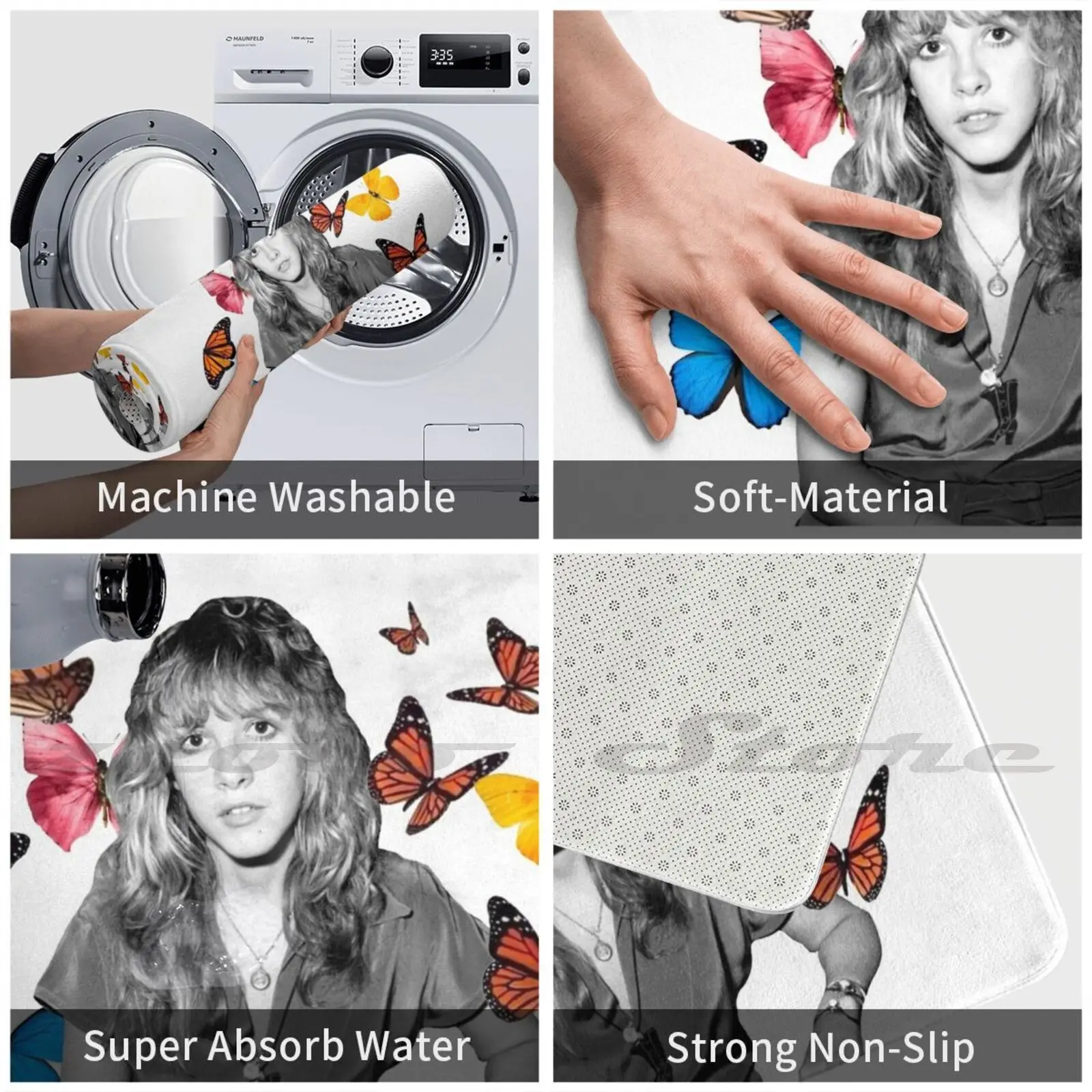 Мягкий коврик Stevie с бабочками нескользящий ковер поглощение воды Классические