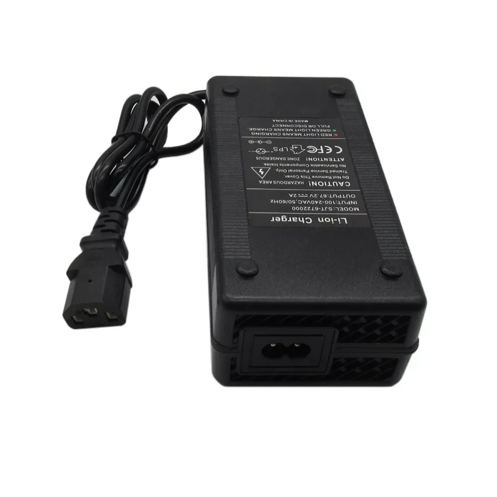 

202316S 60V Li ion Charger 67.2V 2A 67.2 Volt Lithium Adapter T/PC/IEC 3PIN Plug for 60 V 20AH Ebike Scooter Motorcycle Batterys