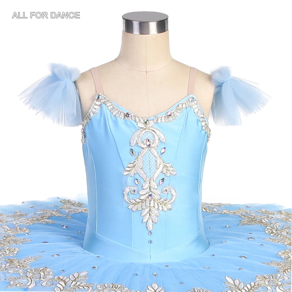 BLL531 Небесно-голубая предпрофессиональная блинная пачка из спандекса с золотыми