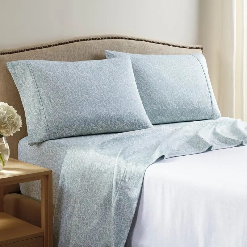 

400 Thread Count Teal Floral Cotton Twin Sheet Set